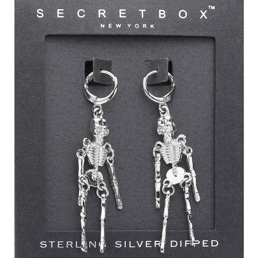 Secret Box New York Sterling Silver Dipped Skeleton Dangle Earrings (A)